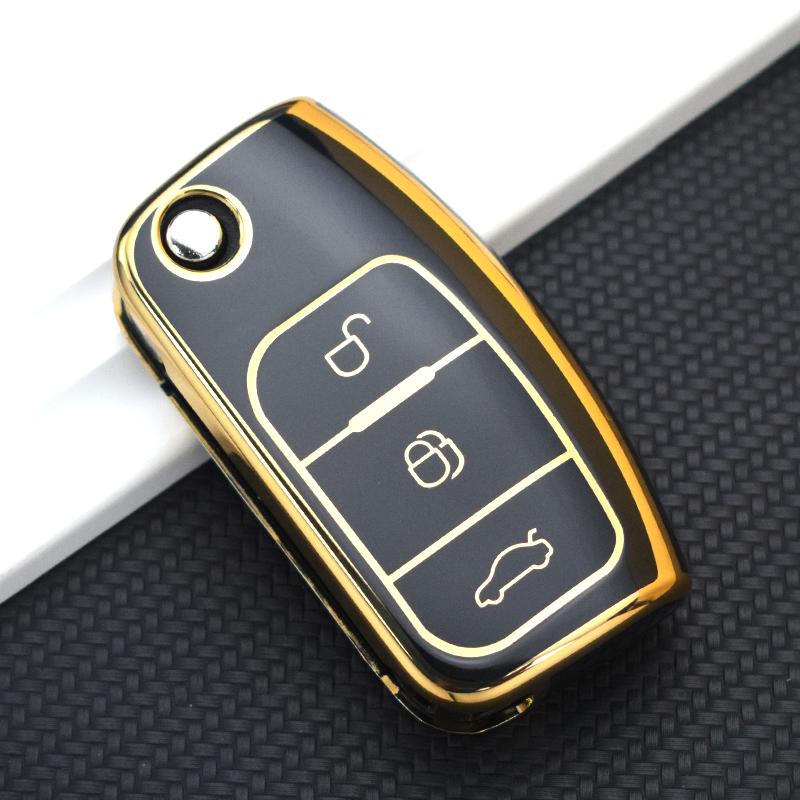 

3-кнопочный автомобильный складной чехол для ключей из ТПУ, чехол-чехол для Ford Focus 2 MK2 Fiesta Mondeo Galaxy Falcon Territory Ecosport, защитные аксессуары Key Case чёрный