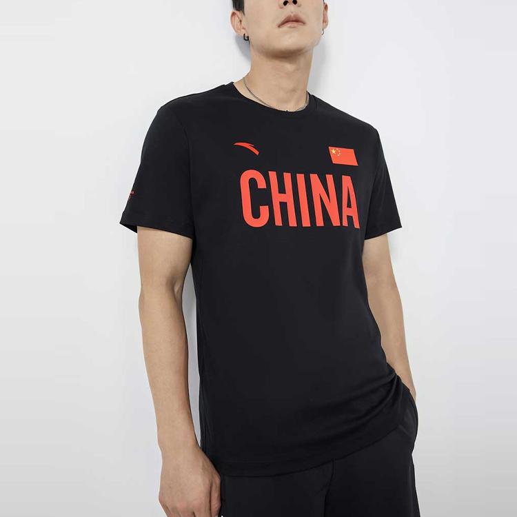 Anta National Flag Series Round Neck Casual Sports Short-Sleeved T-Shirt Unisex Tops Black 172030109-2