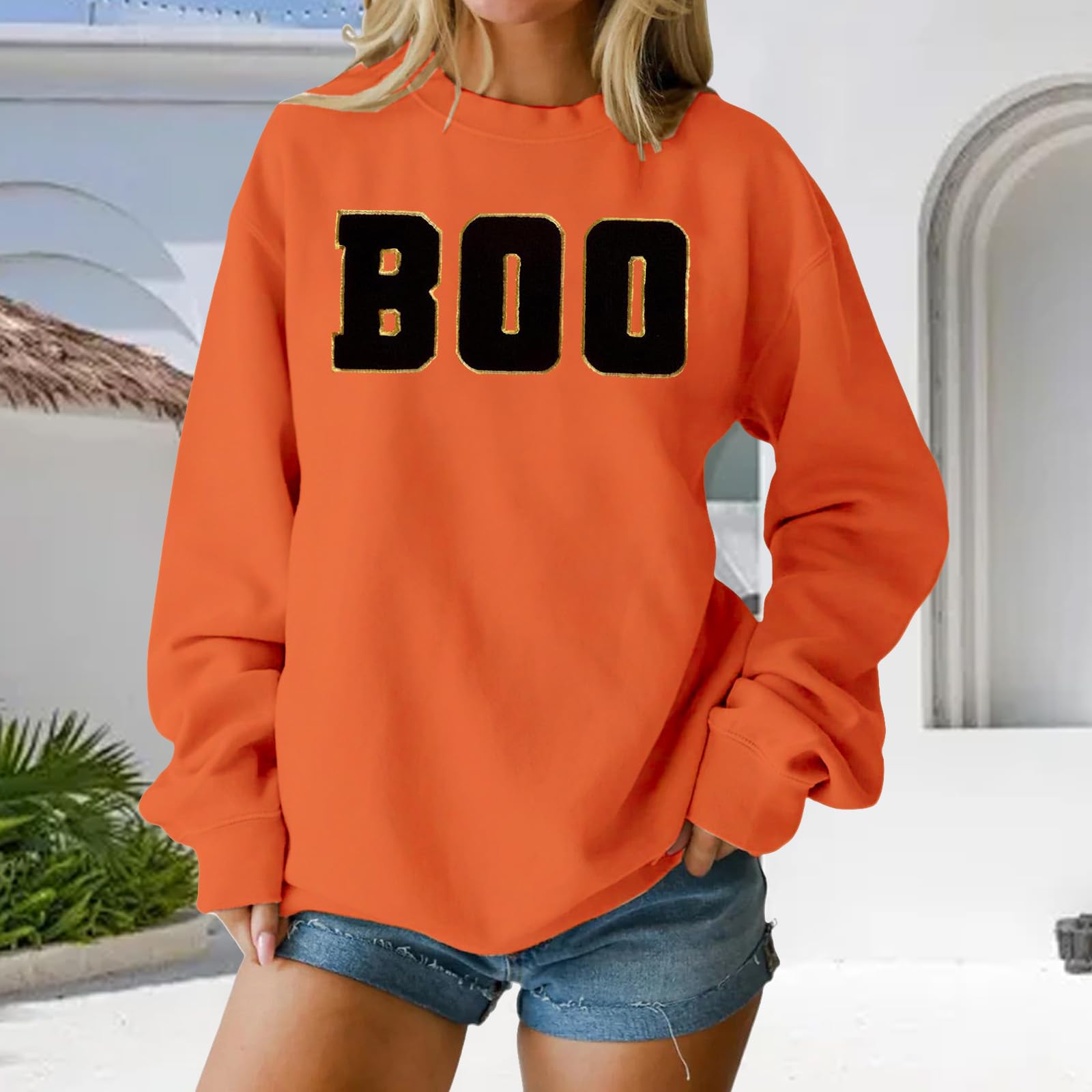 

Женские топы с круглым вырезом и принтом из хлопка, повседневная мода, длинный рукав, пуловер, топ, блузка XL оранжевый