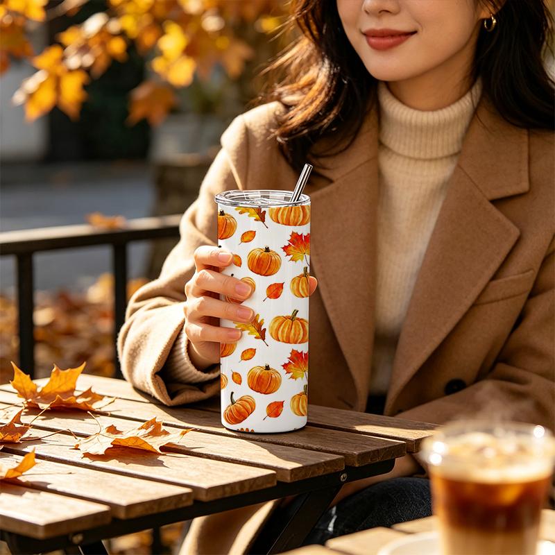 Straight Cup 591ml Bountiful pumpkins and melon fruits Straw Cup Hot Cold Tumbler Insulated Travel Cup Skinny Tumbler Ice Retention Cup