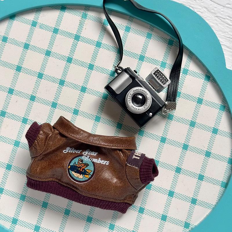 Clothes Onlyfor labubu Brown Retro Flying Jacket Fashion Doll Clothes Trendy Outfit Accessories Fashion Clothes Set Kid Gift