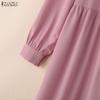 ZANZEA Women Round Neck Long Sleeve Loose Casual Muslim Dress