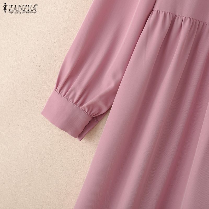 ZANZEA Women Round Neck Long Sleeve Loose Casual Muslim Dress