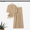 ZANZEA Womens Casual V-Neck Half Sleeve Wrap Tie Top and Loose Pants Two Piece Suit Sets