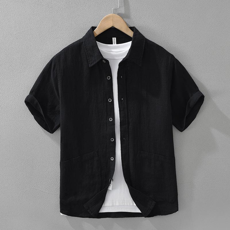 Men's Summer Japanese Style Ramie Short Sleeve Shirt - Casual, Loose, Fashionable, Versatile Top