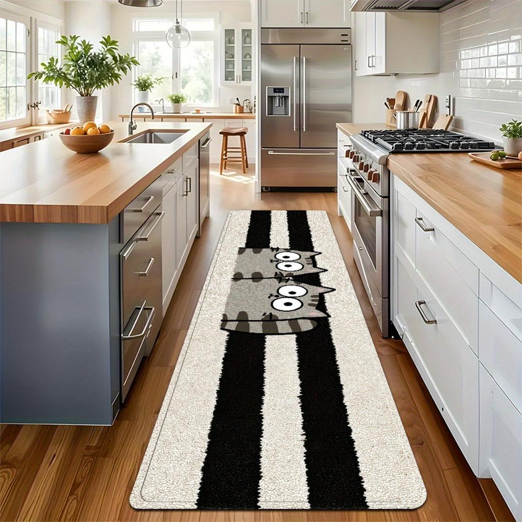 VIKAMA Cartoon Cat Carpet Striped Floor Mat Washable Doormat Carpet For Live Room Rug For Bedroom Bathroom Mat Home Decor