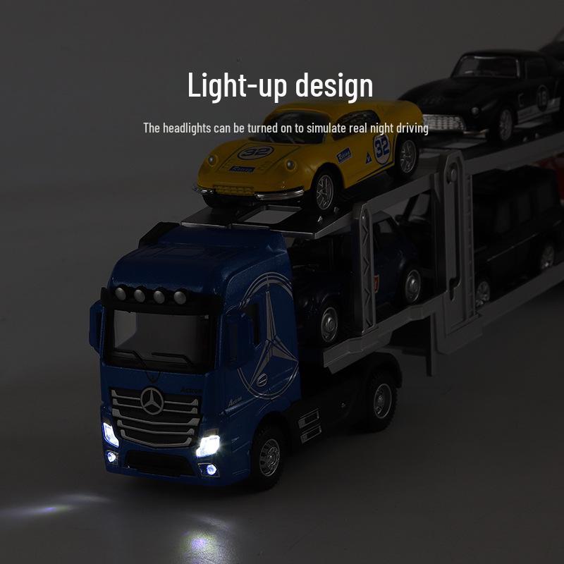 Camion container din aliaj cu lumini și sunet: Jucărie de model de tractor și vehicul de inginerie pentru copii