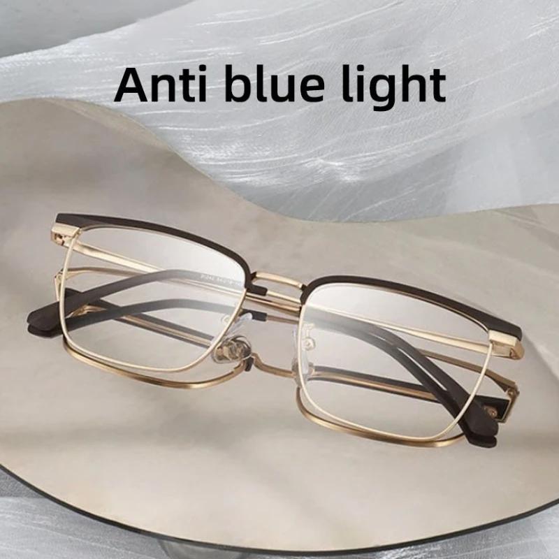 Retro Half-frame Myopia Glasses Men Business Elegant HD Clear Lens Anti-Blue Light Eyewear 0 TO -4.0