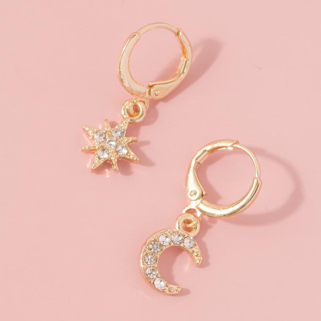 Minimalist Elegant Star Moon Earrings Geometric Alloy Jewelry Perfect Gifting For