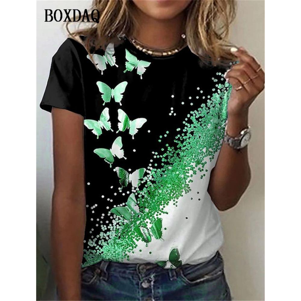 Butterfly Graphic Women Fashion T-Shirts Short Sleeve Summer 3d Print Street Hip Hop Lady Tee Casual Tops