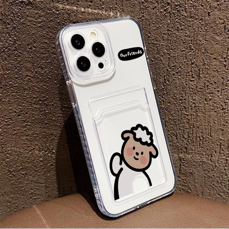 Card Slot Holder Silicone Wallet Pocket Case For Xiaomi Redmi Note 11 12 13 iPhone 17 16 15 Tecno Spark 10C Infinix Note 30 Cover Clear Phone Bumper