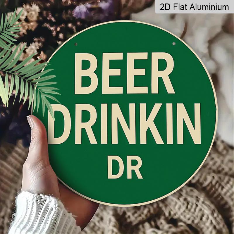 2D Flat 1pc, 8x8 in, Beer Drinking Logo Aluminum Metal Decorative Signs & Plaques Printed Sign, Unique, Durable, Easy To Hang Metal Decoration