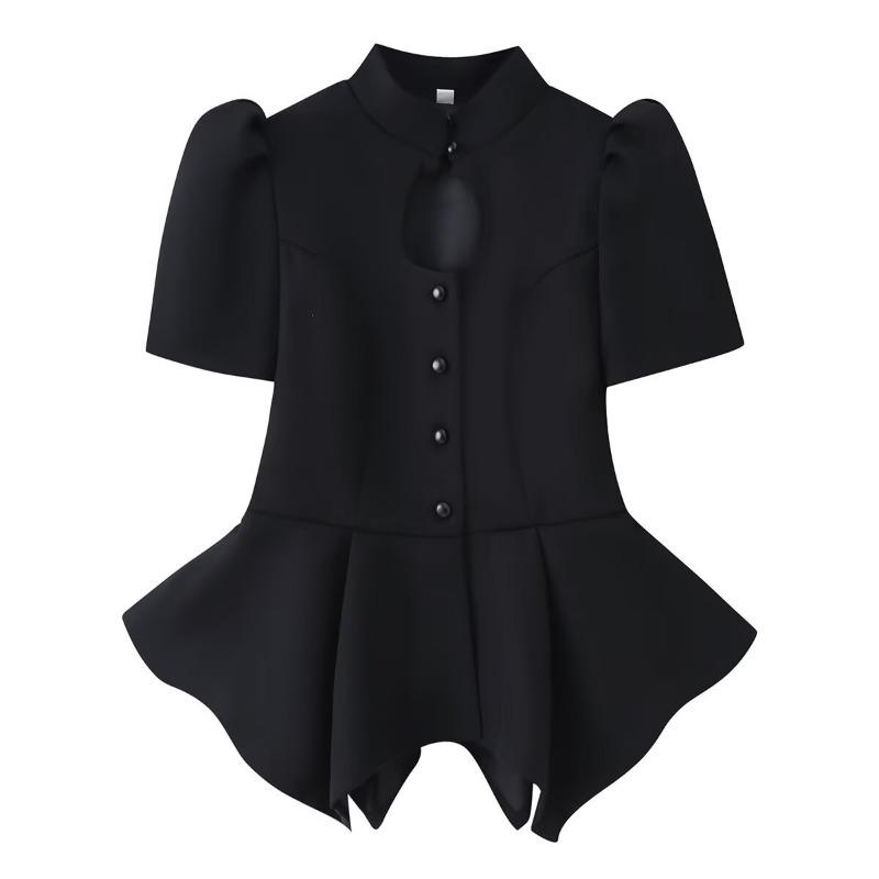 Women Solid Short Sleeve Single Breasted Blazer Top