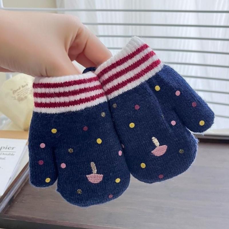 Baby Girls Cute Colors Cartoon Bow Plush Thickened Warm Gloves Children Soft Outdoor Windproof Warm Gloves Kids Gloves