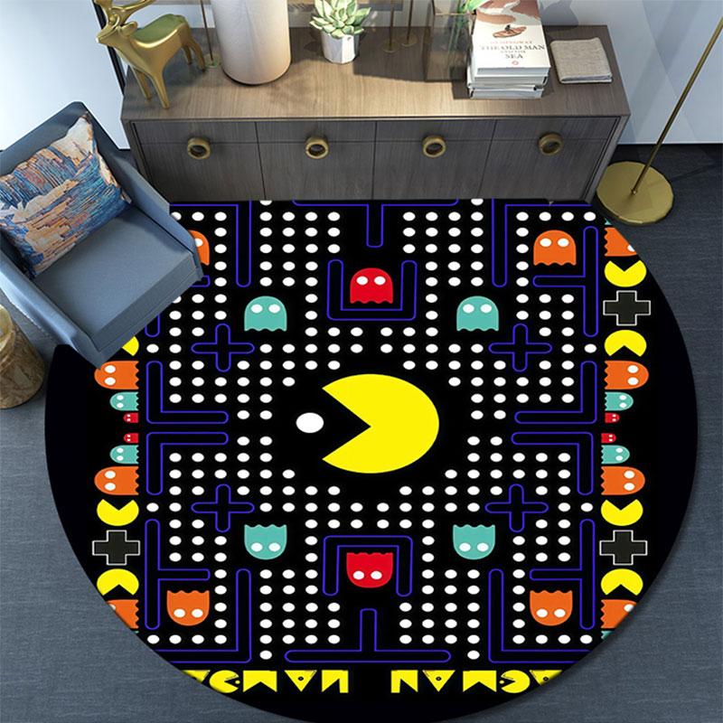 GAME Pac‑Man Pattern Round rug,Carpet Rug for Living Room Bedroom Playroom ,Non-slip Floor Mat,Holiday Gifts and Birthday Gifts.