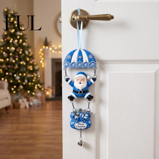 Skydiving Christmas Ornaments Santa Claus/Gingerbread Man Ornament, 2D Flat Wooden Pendant with Winter Holiday Decorations Hanging String and Bell for