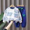 Spring and Autumn Boys' Suits, Big Children's Long-sleeved Fake Two-piece Sweaters, Casual Pants, Sportswear, Two-piece Autumn and Winter Suits