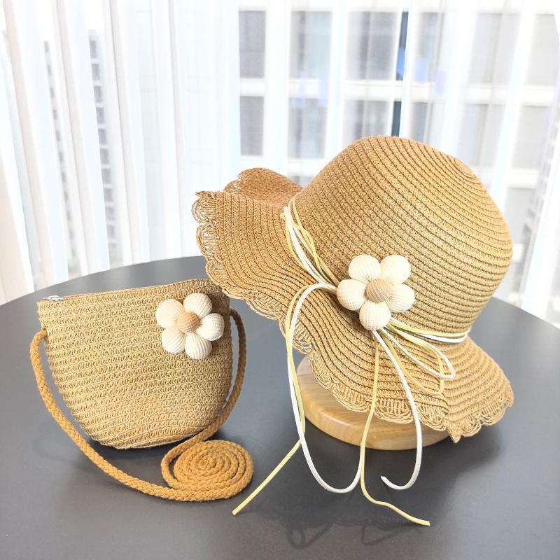 Sun hat + handbag set (2-piece) - Suitable for little girls' outdoor fisherman hats. straw hat sombreros de mujer