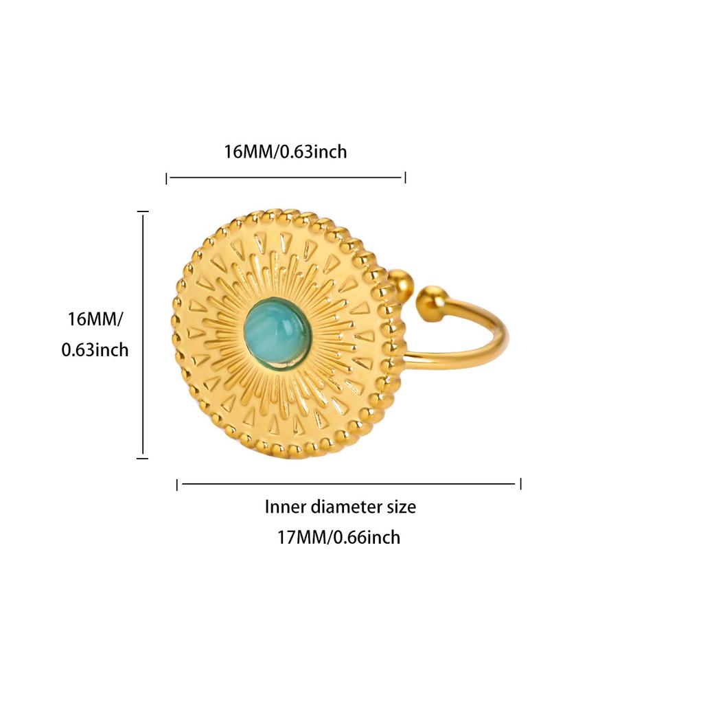 Green Opal Stone Rings For Women Girls Gold Color Stainless Steel Ring Wedding Aesthetic Y2K Jewelry Accessories Party Gift