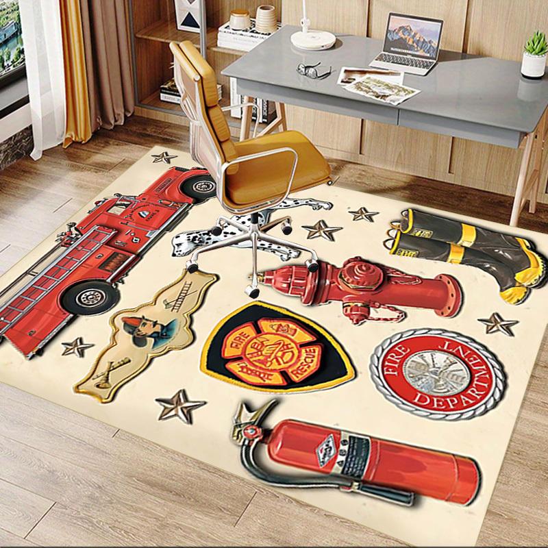1PC Firefighter Firetruck Non-Slip Floor Carpet Compatible for Office&Living Room&Bedroom&Dining room - Flat- Soft & Pattern, Vibrant Colors-W227
