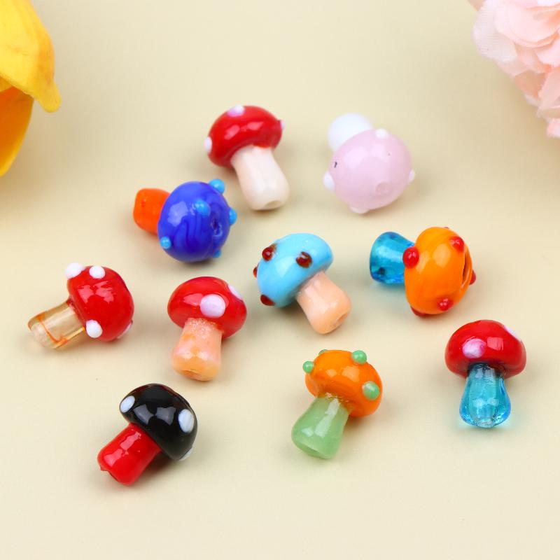 10Pcs Mushroom Ceramic Beads Cute Mini Colorful Loose Spacer Beads For Diy Jewelry Making Bracelet Necklace Accessories