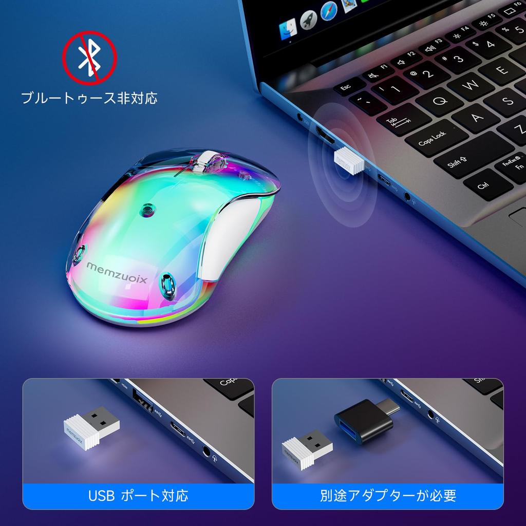 Memzuoix Wireless Mouse with RGB 1200 5 USB Receiver Compatible with Blue 2.4G LED, Rechargeable, Ergonomic, DPI, Optical, Buttons, Portable,