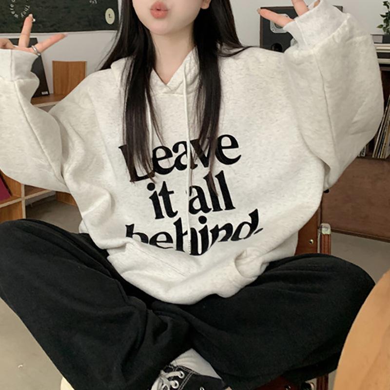 Dámská volná mikina s kapucí v korejském stylu na podzim a zimu