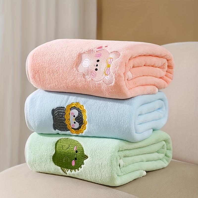 Baby Bath Towel Super Soft Absorbent Bath Fast-Drying Towel Cartoon Embroidery Blanket Coral Fleece Thickened
