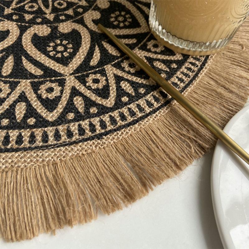 Jute Ins Style Nordic Woven  Placemat Table Napkin Dinner Cover Holiday Atmosphere Decoration