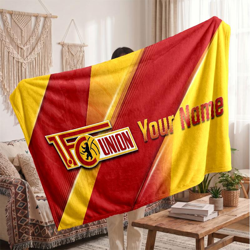 Union Berlin Personalisierte Fleecedecke Mit Fußballlogo, Individueller Name Text Weich Warm Home Überwurfdecke