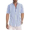 Summer Men's Casual Sports Striped Short Sleeved Lapel Shirt