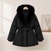 Autumn and winter new European products waist thin big fur collar cotton clothes women's medium and long styles with belts women's display cotton clo