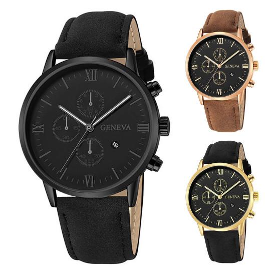 Men Quartz Watch Round Dial Precise Pointer Display Shockproof Scratch-resistant Calendar Faux Leather Strap Fashion Simple Male Business Quartz