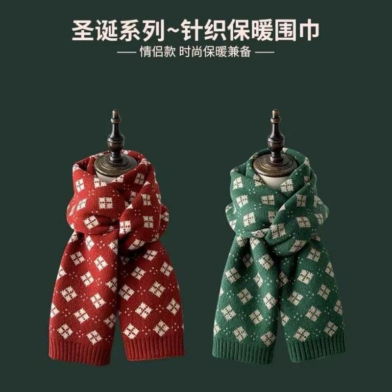 Festive atmosphere Christmas knitted scarf women's autumn and winter warm versatile student couple wool scarf men