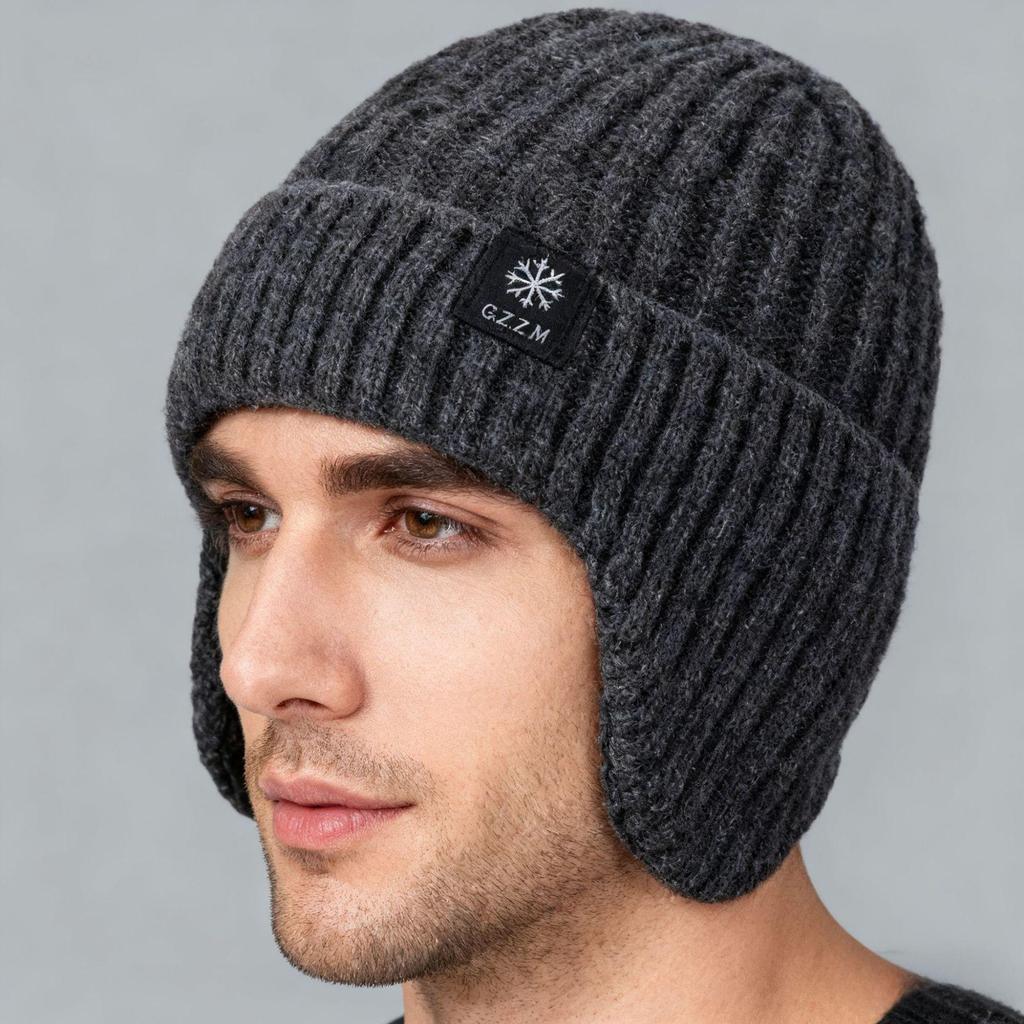 Plush Winter Ear Protection Knit Hat for Seniors - Warm, Windproof, and Thickened Wool Hat for Cold Weather.