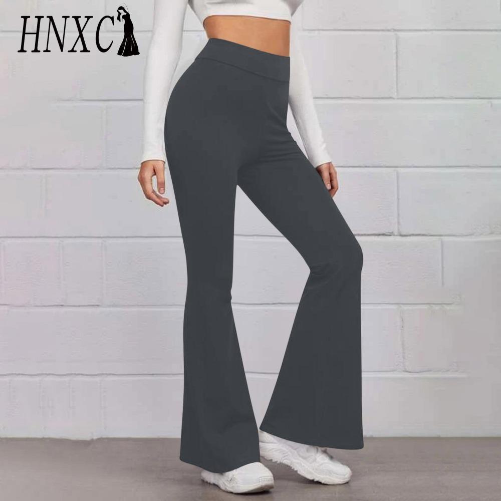 HNXC 14 Colors Women Elastic Waist High Waist Trousers Ladies Solid Color Sports Flared Pants Streetwear