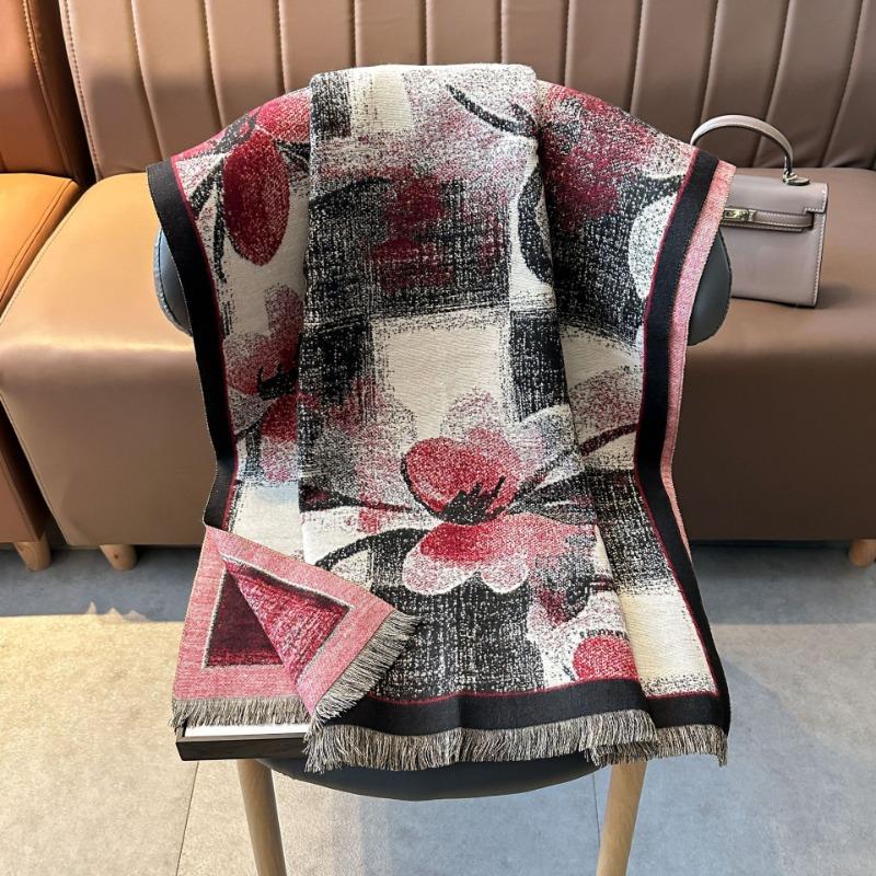 Winter digital printing lengthened and thickened graffiti flower warm cashmere scarf cold and warm temperament shawl