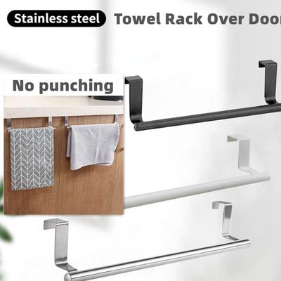 Handdoekenrek boven de deur Handdoekstang Hangende houder Roestvrijstalen badkamer Keukenkast Wit Zwart Handdoekdoekrek Plankhanger