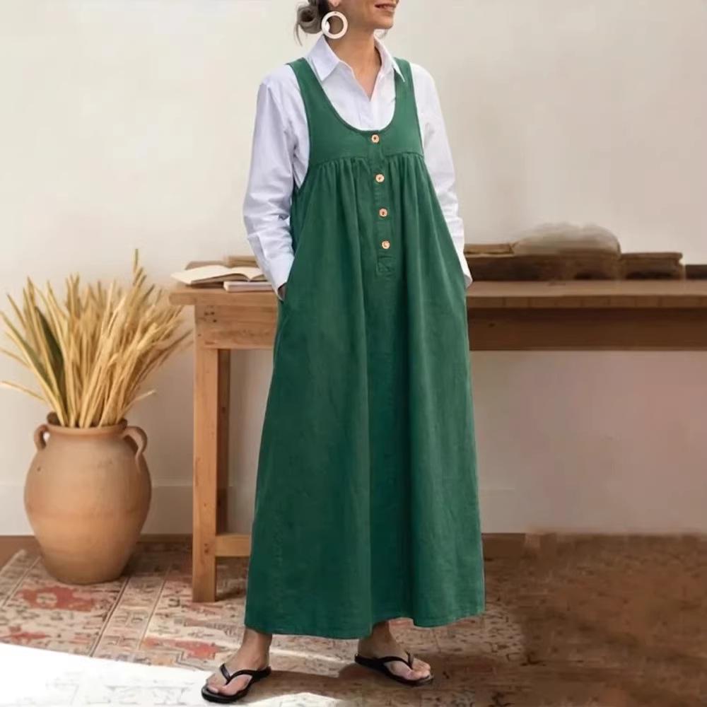 2026 Europäisches und Amerikanisches Einfarbiges Knopf-Träger Ärmelloses Freizeitkleid
