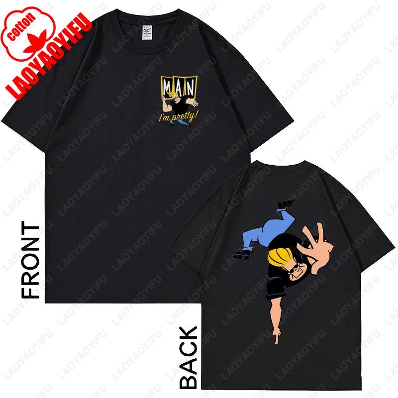 Vintage Cartoon Network Johnny Bravo Was Here Reckless Cotton Tshirt Im Pretty Graphic Print Tops Unisex Women Streetwear Tee Gift