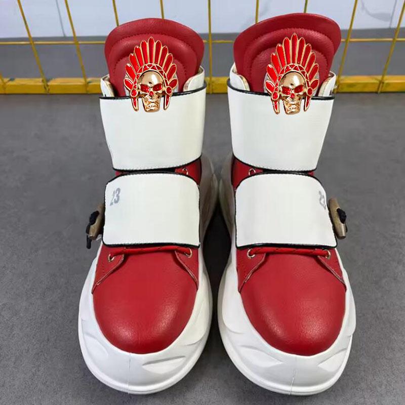 Fashion European-style High-top Red Fashionable Men's Shoes - Original Men's Casual Shoes - High Heel Thick Sole Shoes A3