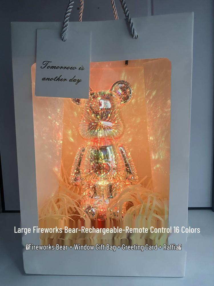 Luminous Birthday Gift Night Light for Girls and Women - Fireworks Bear Ornament