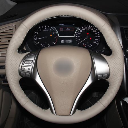 Hand Sewing Car Steering Wheel Cover Beige For Nissan Teana 2013-2018 Altima 2013-2018 Rogue 2014-2016 Qashqai X-Trail 2014-2017