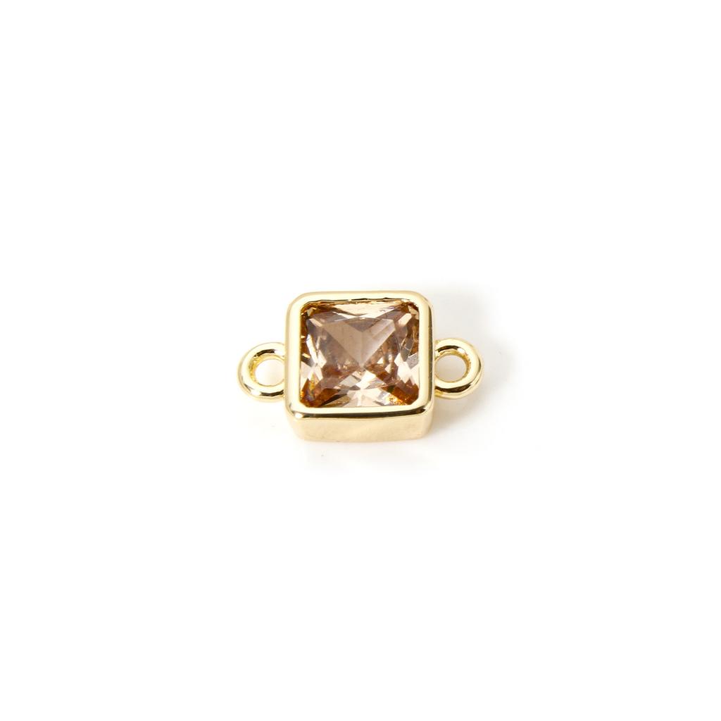 2 PCs Brass Birthstone Connectors Charms Pendants 18K Real Gold Plated Square For Bracelet Necklace DIY Jewelry Making12mm X 7mm