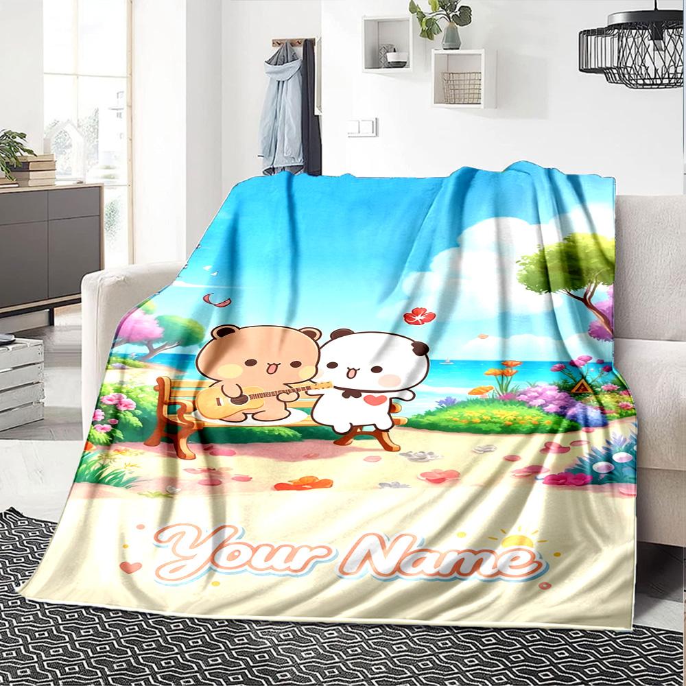 Name Custom Bubu y Dudu Print Flannel Blanket High Quality Warm Comfortable Cover for All Seasons Perfect for Gifts Home Decor