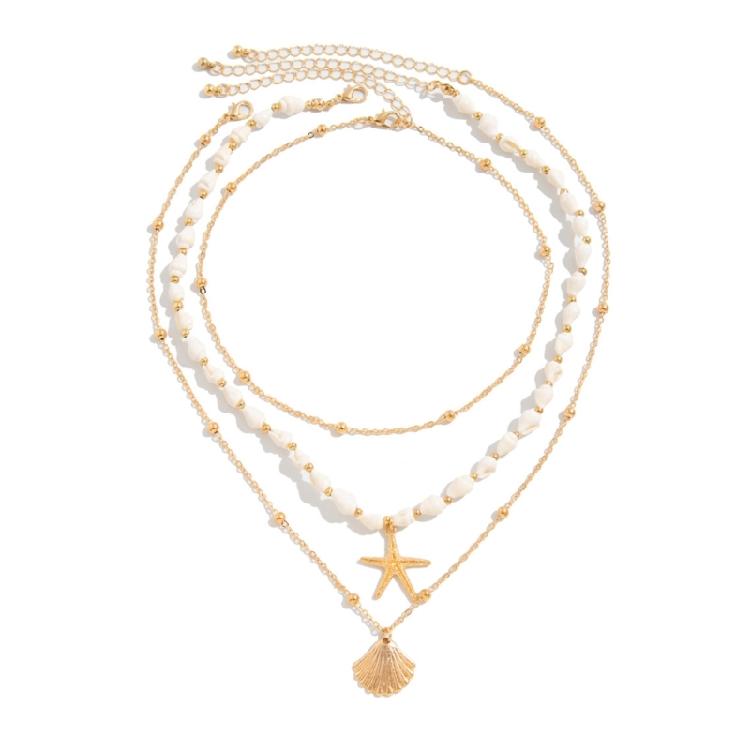 

Adjustable Clavicle Chain Starfish Seashells Pearls Necklace Set Bohemian Beach Jewelry for Women Stylish Outfits
