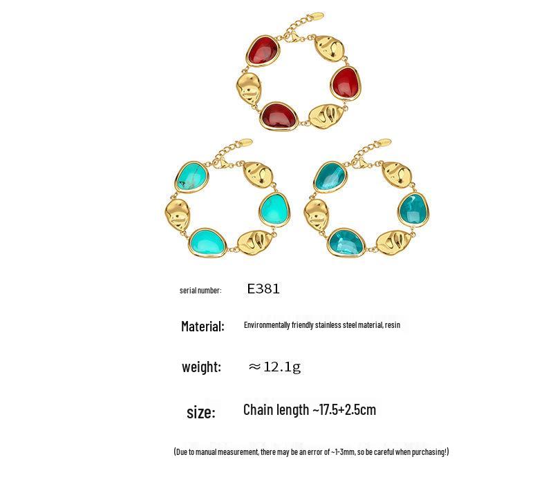 18K Gold-Plated Stainless Steel Water Drop Resin Bracelet: European & American Stylish Luxury Fashion Accessory
