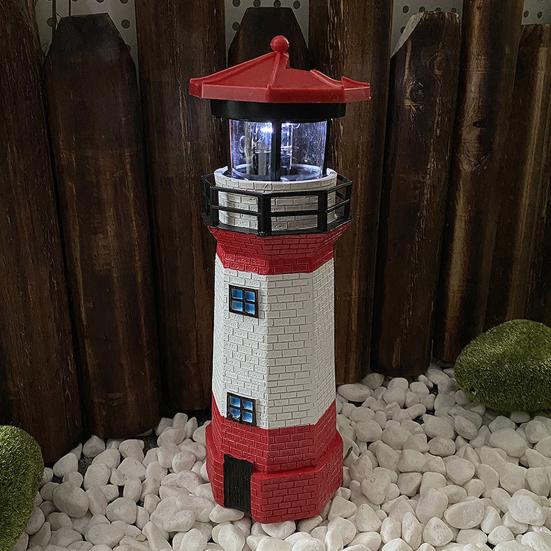 Solar Rotating Lighthouse Garden Light with Auto-On/Off Weather-Resistant & Easy Setup Romantic Night Lamp Resin Plastic Outdoor Decor for Yard Patio