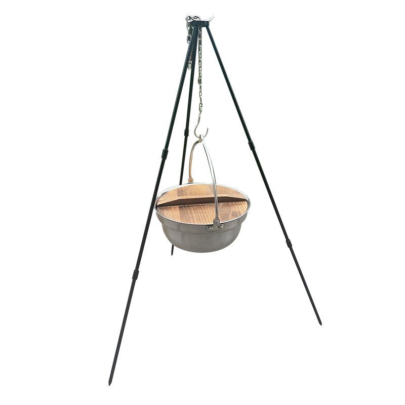 Lennon Multifunctional Stainless Steel Hanging Pot Outdoor Camping Kitchenware Soup Stock Pot Wooden Lid Dishwasher Safe Gas 3-4L®ular