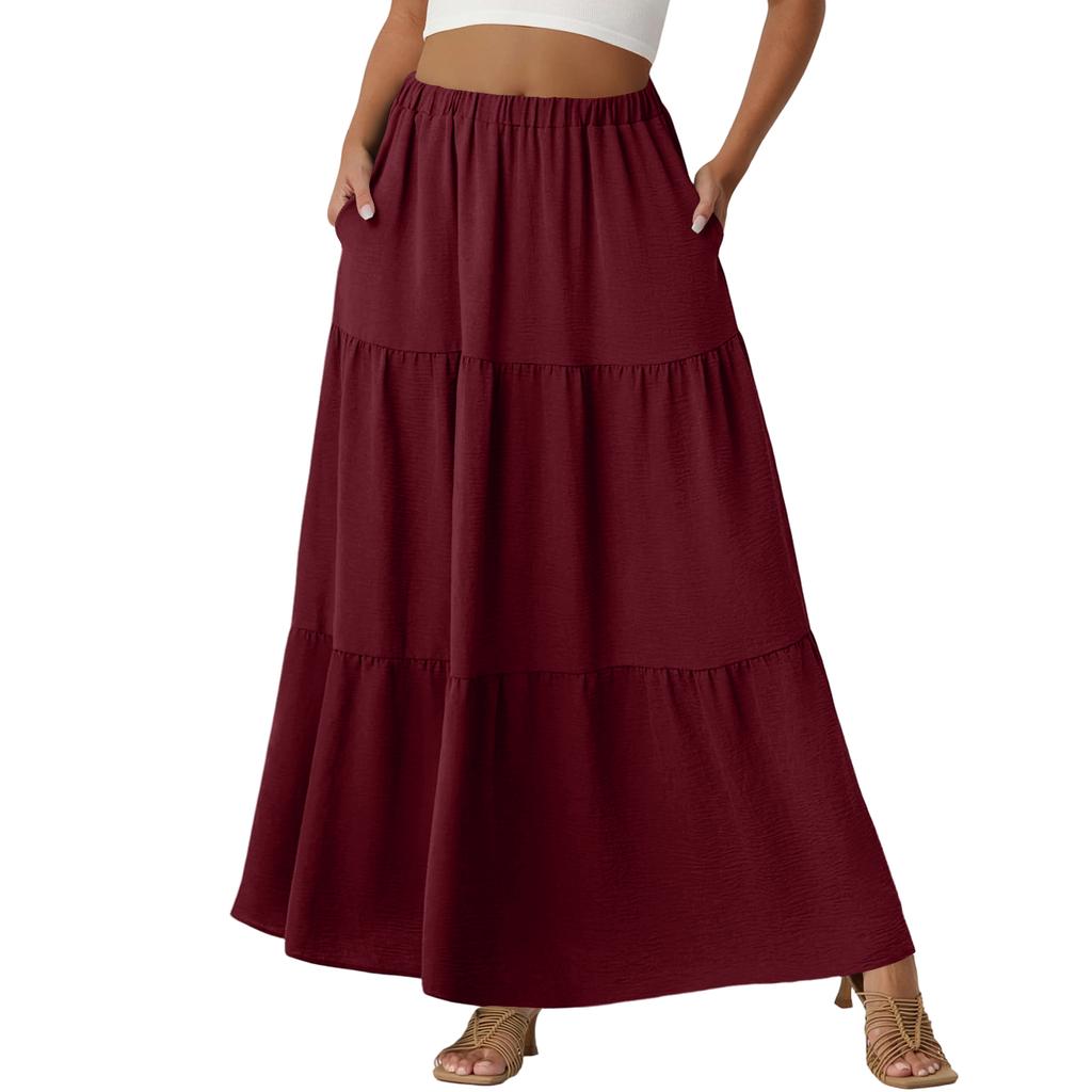 Damen Casual High Waist Kordelzug A-Linien Rock Farbiger Rock Mit Taschen